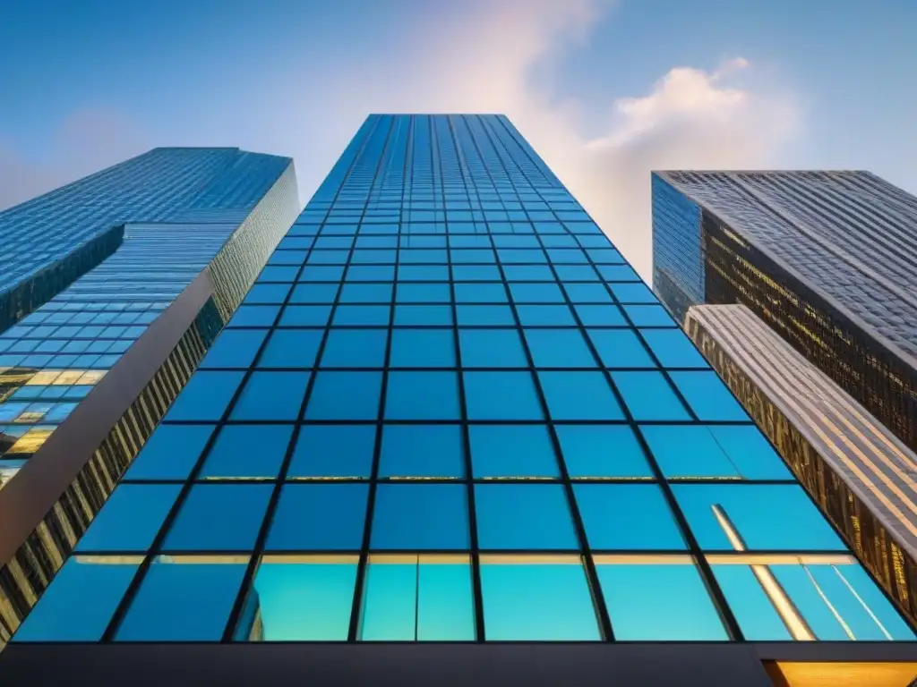Rascacielos moderno en ciudad financiera: inversión inmobiliaria Rascacielos moderno en el centro financiero reflejando apalancamiento financiero inversión bienes raíces