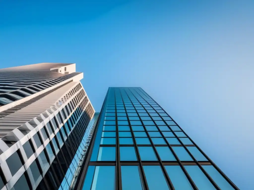 Edificio moderno: reflejo urbano en cristal y acero Un rascacielos moderno reflejando la ciudad, simbolizando éxito en estrategias inversión inmobiliaria fondos