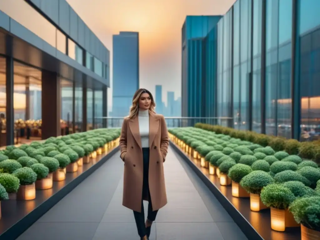 Esplendor urbano: rascacielos moderno en atardecer dorado Un rascacielos moderno y lujoso en el centro de una ciudad bulliciosa, reflejando el paisaje urbano con ventanas de cristal de piso a techo