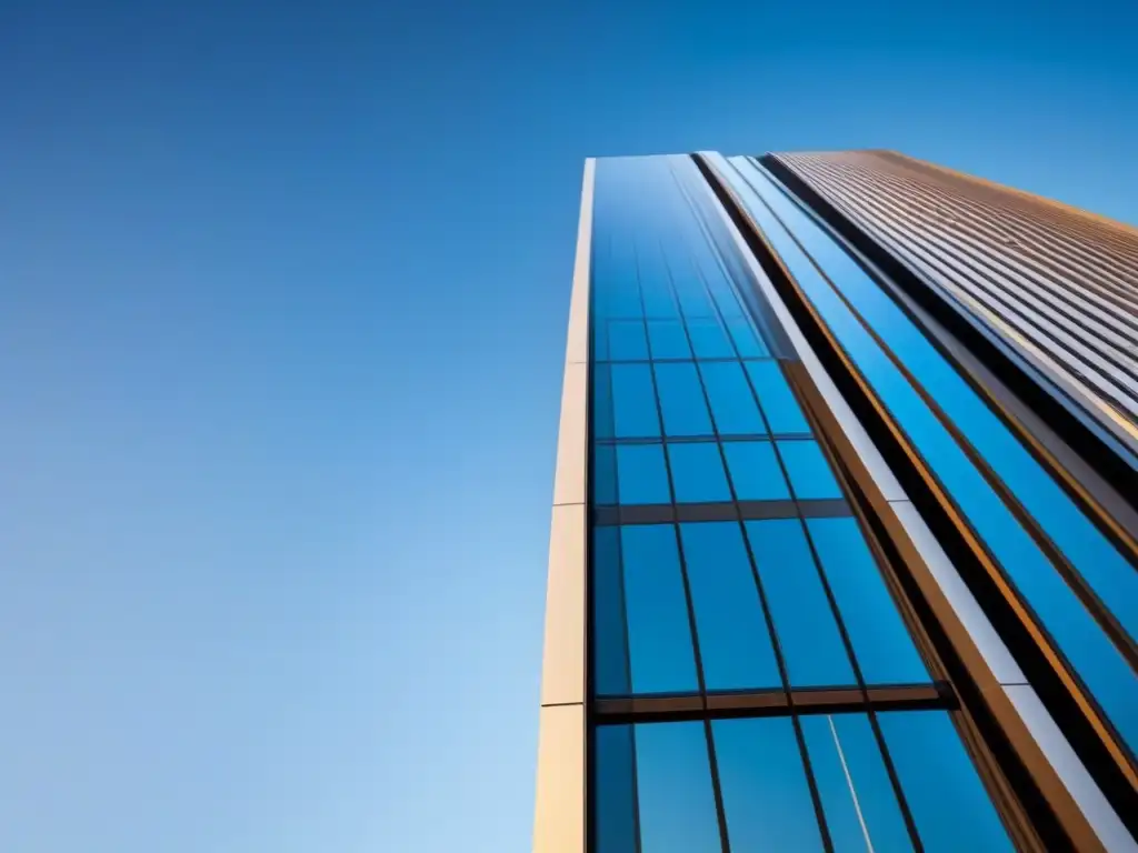 Espléndido rascacielos moderno: símbolo de innovación y robustez Rascacielos moderno reflejando la luz del sol en un cielo azul