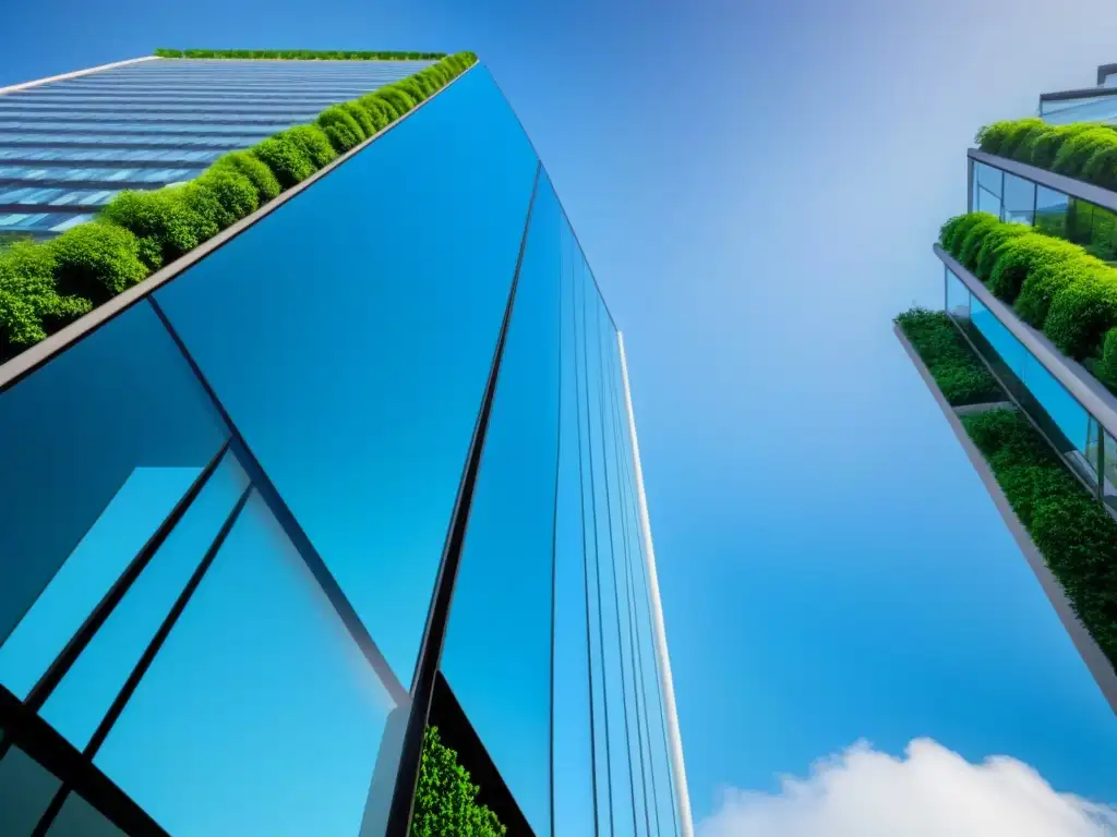 Rascacielos moderno en armonía con la naturaleza para inversiones rentables Rascacielos moderno rodeado de vegetación, simbolizando la eficiencia en maximizar retorno inversiones inmobiliarias