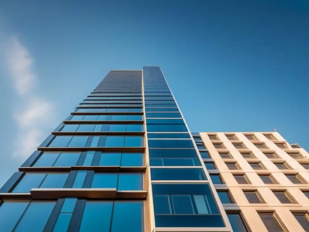 Edificio moderno sostenible: innovación arquitectónica en 8k Un rascacielos moderno y sostenible, con paneles solares y techos verdes, destacando el Código Internacional de Construcción Inmobiliaria