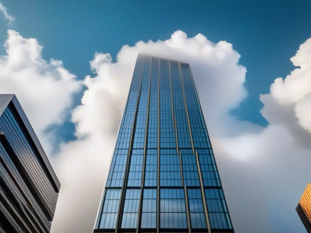 Rascacielos de éxito: inversión inmobiliaria en la ciudad Un rascacielos moderno reflejando la vida urbana, simbolizando el apalancamiento financiero en bienes raíces