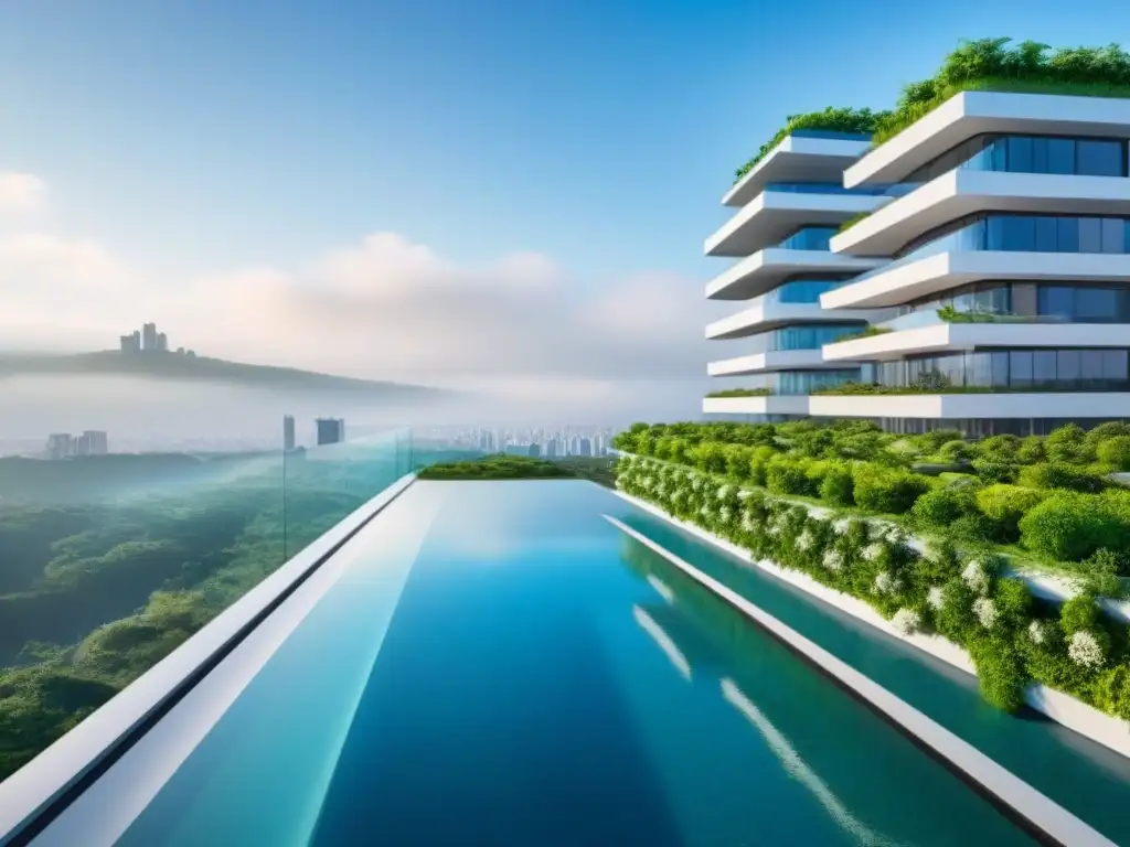 Rascacielos de lujo futurista en mercado emergente: diseño innovador y sostenible Un rascacielos residencial de lujo en un mercado emergente inusual, con diseño innovador y elementos sostenibles