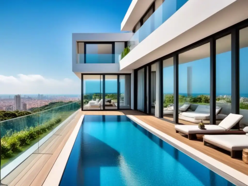 Condominio de lujo en España: diseño arquitectónico moderno y elegante Regímenes de Propiedad Horizontal España: complejo de lujo en España con diseño moderno, ventanas de cristal y piscina infinita en la azotea