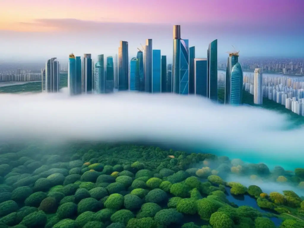 Metrópolis vibrante: skyline urbano y parques verdes en armonía Regulaciones de conservación en el mercado inmobiliario: Ciudad vibrante con rascacielos modernos y parques verdes