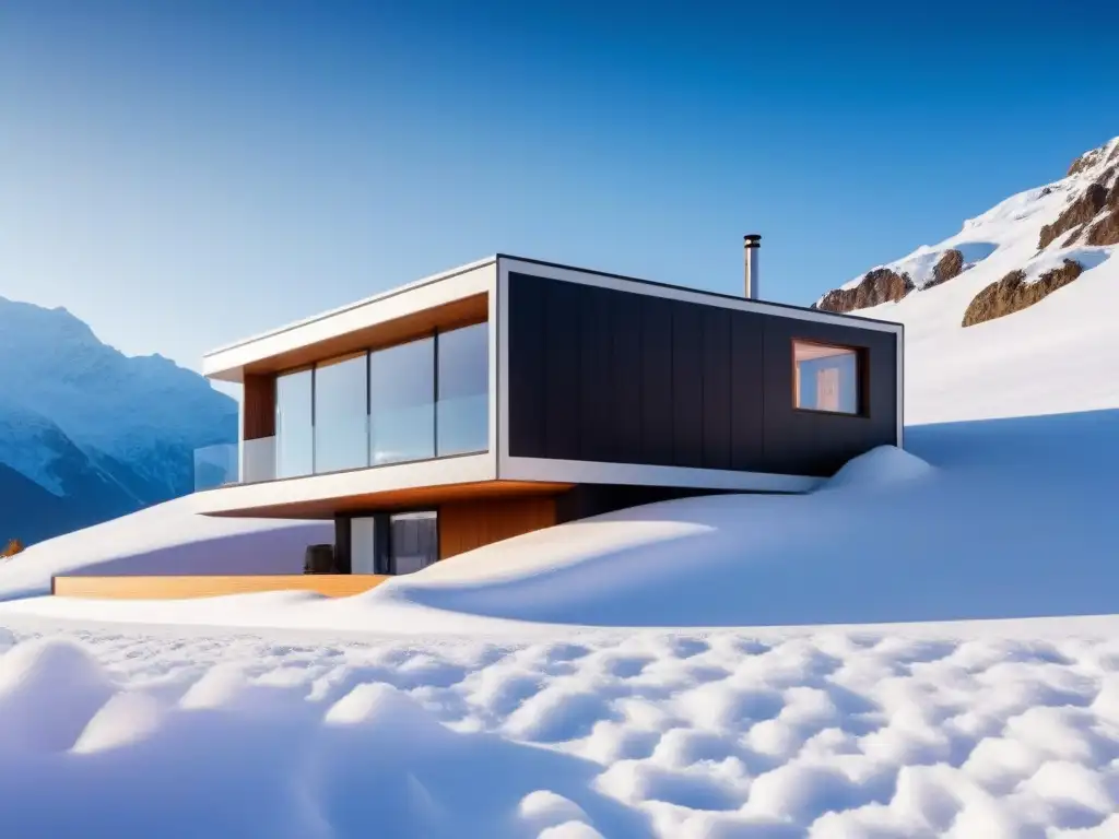 Casa ecológica futurista en la nieve: innovación en aislamiento térmico Residencia ecológica futurista en la montaña nevada con las mejores técnicas de aislamiento térmico