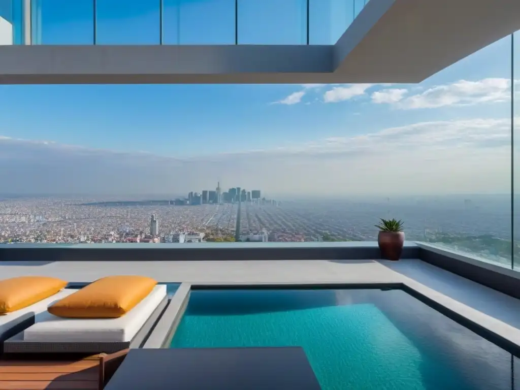 Penthouse de lujo en CDMX con infinity pool y vistas panorámicas Residencia de lujo en la Ciudad de México con ventanales, muebles contemporáneos y una espectacular piscina infinity en la azotea