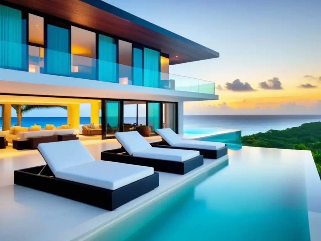 Propiedad de lujo frente al mar en el Caribe: diseño moderno y exclusivo Residencia de lujo frente al mar en el Caribe con diseño arquitectónico moderno, piscina infinita y exuberante vegetación tropical alrededor