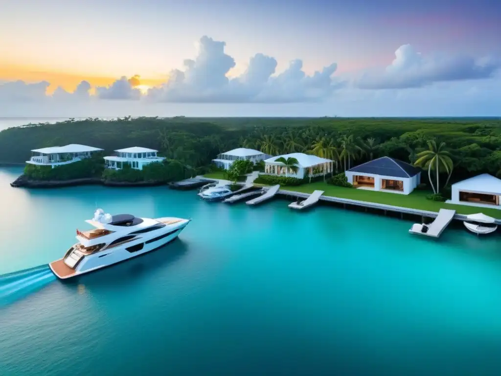 Residencia de lujo en el Caribe: vista aérea impresionante Residencia de lujo frente al mar en el Caribe con piscina infinita y exuberante vegetación