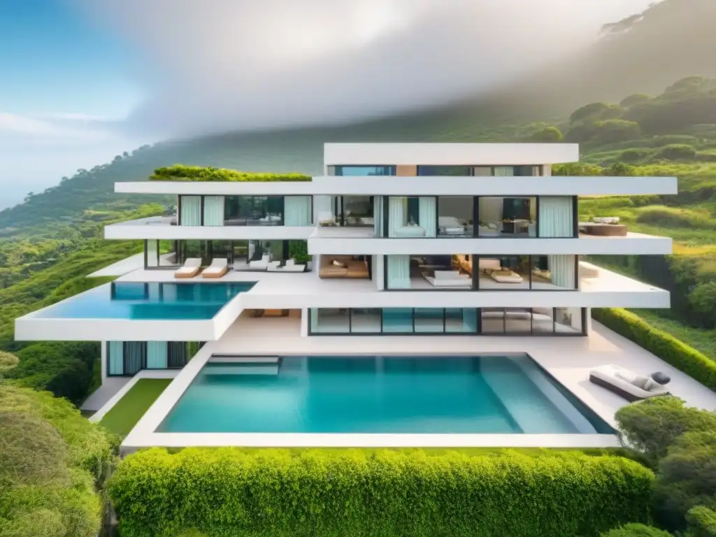 Mansión de lujo: diseño moderno y elegante en entorno natural Residencia de lujo moderna rodeada de exuberante vegetación, con piscina y vistas panorámicas