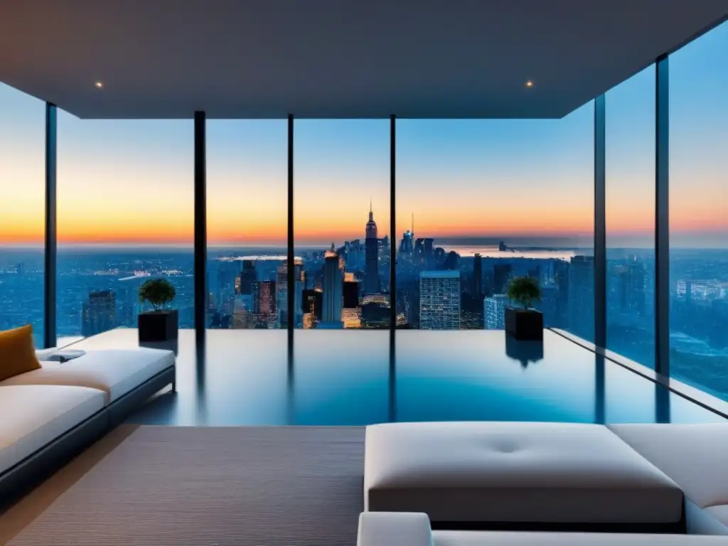Mansión de lujo con vistas panorámicas al atardecer Residencia de lujo con vista panorámica a la ciudad al atardecer, perfecta para Storytelling en venta de propiedades
