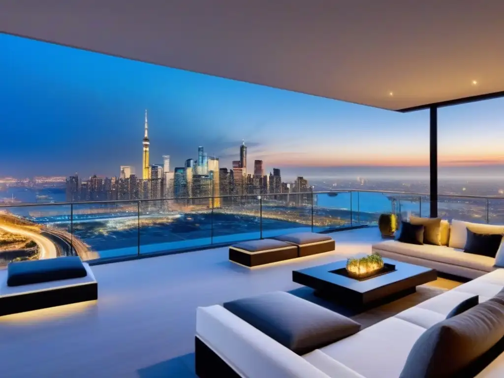 Penthouse de lujo con vista panorámica a la ciudad Residencia de lujo con vista panorámica de una ciudad vibrante, ideal para estrategias inversión mercado inmobiliario internacional