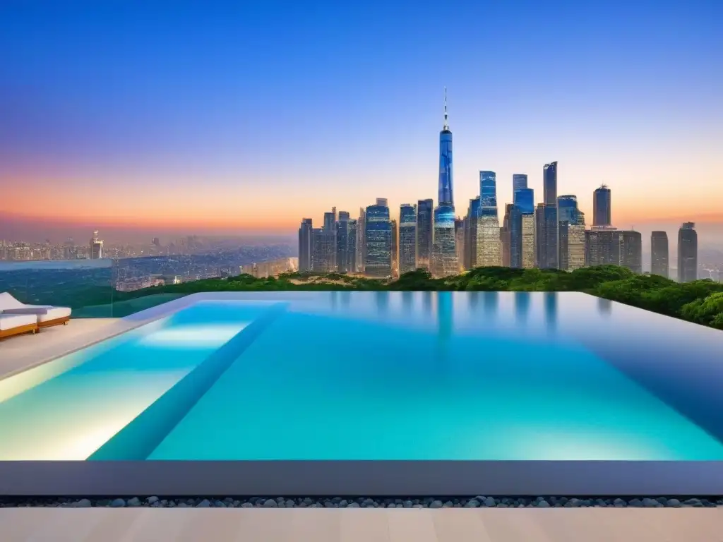 Residencia de lujo: diseño moderno con ventanales y piscina infinita Residencia moderna de lujo con ventanales panorámicos, piscina infinita y vista a la ciudad