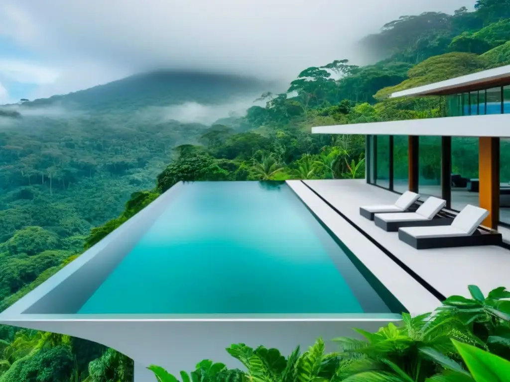 Residencia moderna en la selva de Costa Rica: lujo natural 8k Residencia moderna en selva costarricense con piscina infinita, reflejando naturaleza