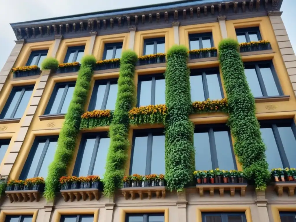 Restauración histórica con tecnologías verdes: detallado y ecoamigable Restauración de edificio histórico con tecnologías verdes: paneles solares, paredes verdes y ventanas eficientes