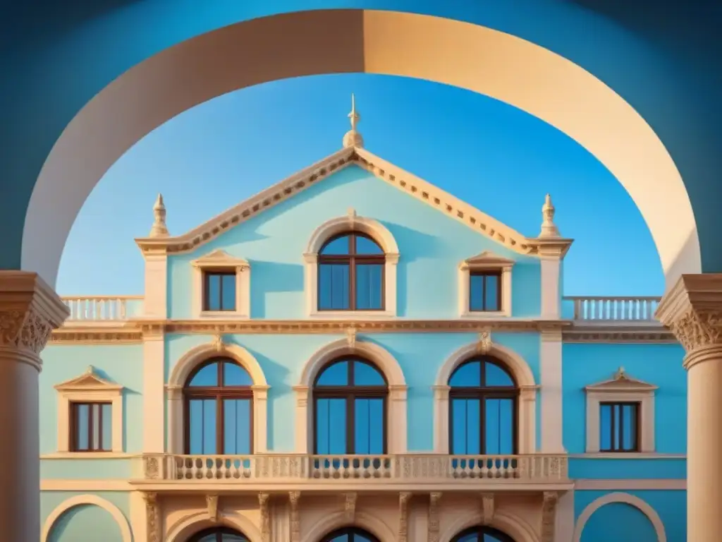 Edificio histórico restaurado: fusión perfecta entre tradición y modernidad Restauración de espacios históricos: Edificio histórico con fusión perfecta entre arquitectura tradicional y moderna, bajo cielo azul brillante