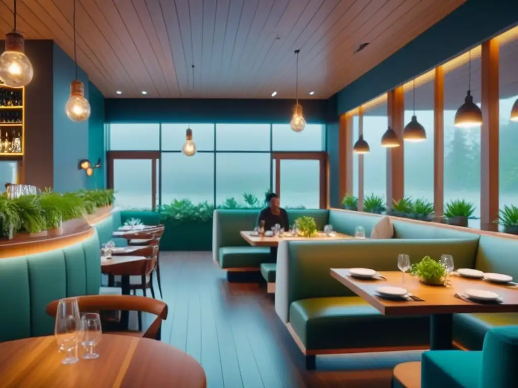 Restaurante concurrido: escena vibrante y acogedora en 8k Un restaurante exitoso con clientes felices, decoración moderna y ambiente acogedor, apoyado por subvenciones en proyectos de restauración
