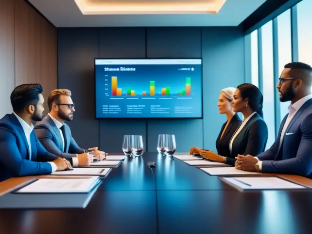 Reunión estratégica de inversión inmobiliaria: diversidad y profesionalismo Reunión estratégica de inversión inmobiliaria de alto valor con profesionales diversos en moderna sala de juntas