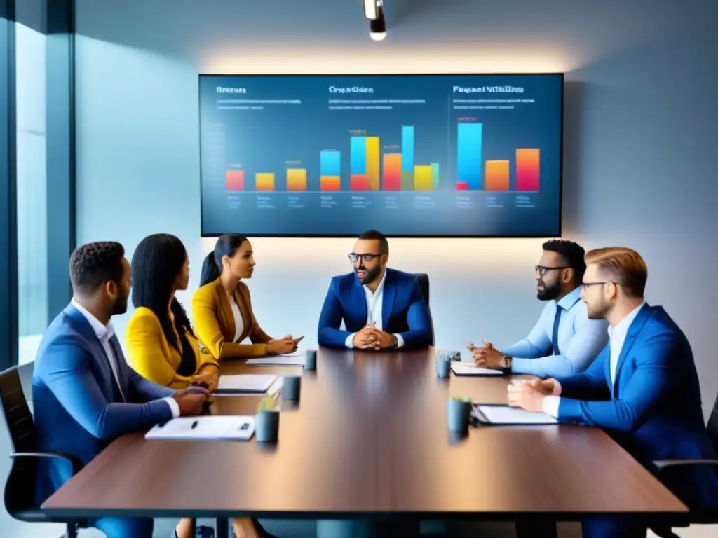 Reunión estratégica de negociación inmobiliaria en oficina moderna Una reunión estratégica de profesionales negociando compras inmobiliarias estrategias en una moderna oficina
