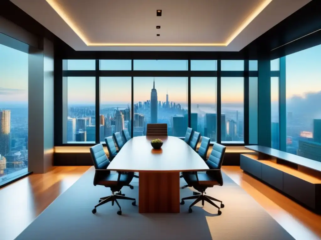 Oficina de lujo: estrategias de inversión inmobiliaria Reunión de inversión inmobiliaria en recesiones económicas en sala de junta moderna con vista a la ciudad