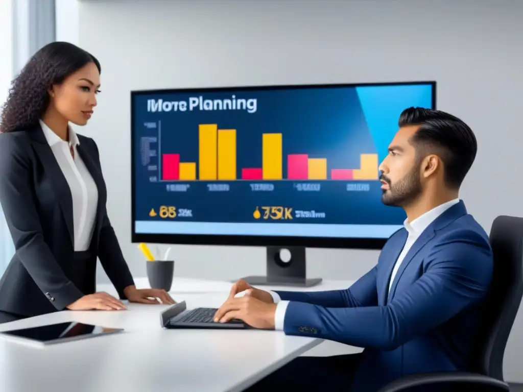 Reunión de planificación financiera en oficina moderna con profesionales diversos - Imagen 8k detallada Reunión de preparación financiera antes comprar casa en oficina moderna con profesionales diversos
