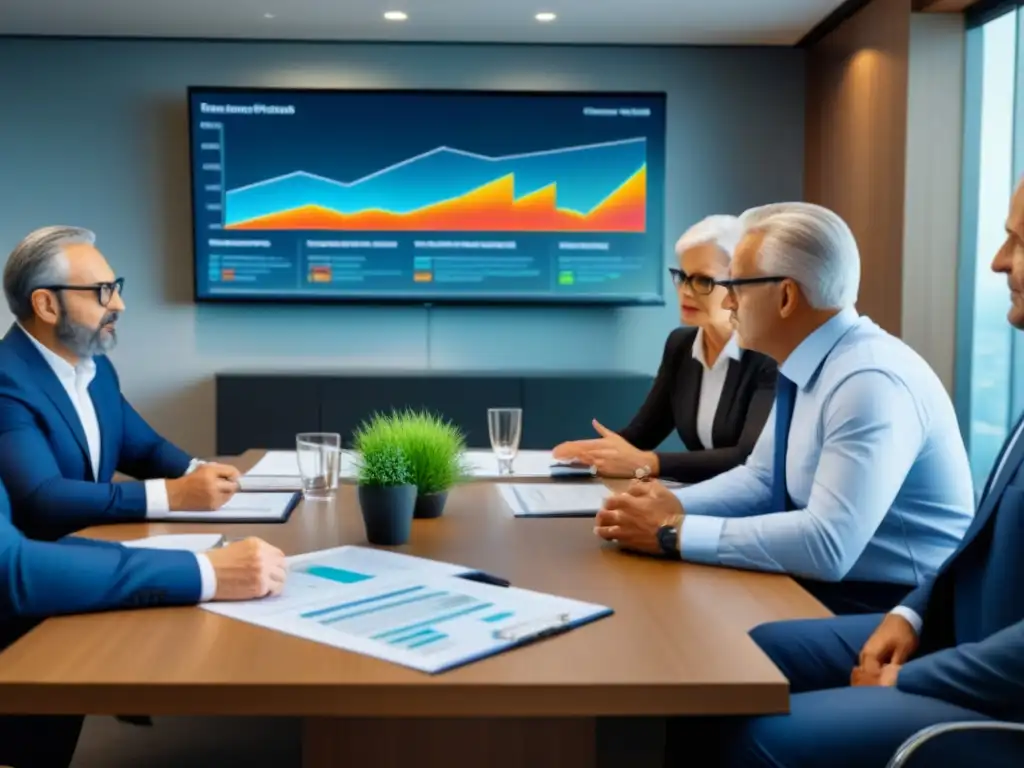 Reunión estratégica: Inversión en REITs para el retiro Una reunión profesional sobre Inversión en REITs para jubilación en una oficina moderna