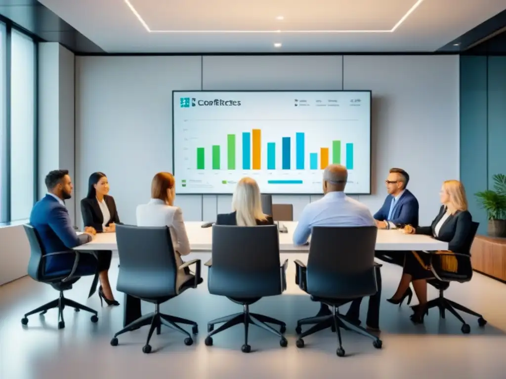 Reunión profesional innovadora en oficina moderna Una reunión de profesionales diversa y colaborativa en una oficina moderna y luminosa