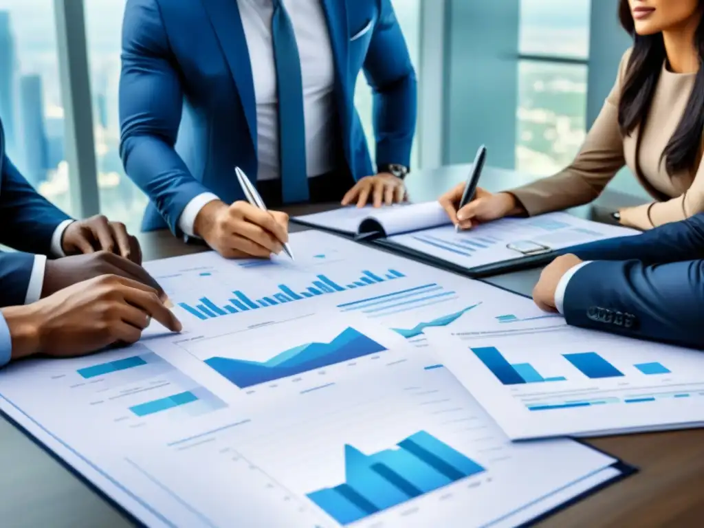 Reunión estratégica de profesionales en finanzas inmobiliarias Una reunión de profesionales discutiendo estrategias financieras y de inversión
