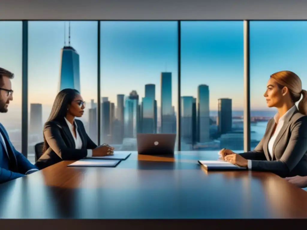 Profesionales exitosos analizan inversión inmobiliaria Una reunión de profesionales en una oficina moderna discutiendo sobre invertir en propiedades de remate