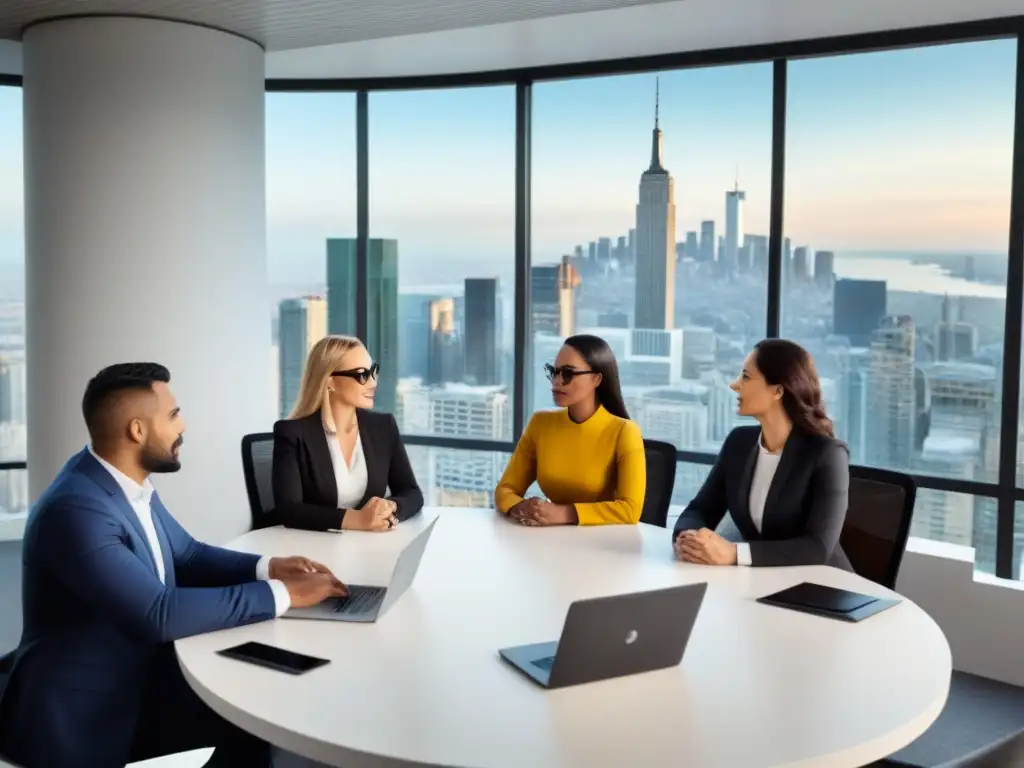 Profesionales éticos debaten en moderna oficina Una reunión ética de profesionales en una oficina moderna, discutiendo sobre dilemas inmobiliarios