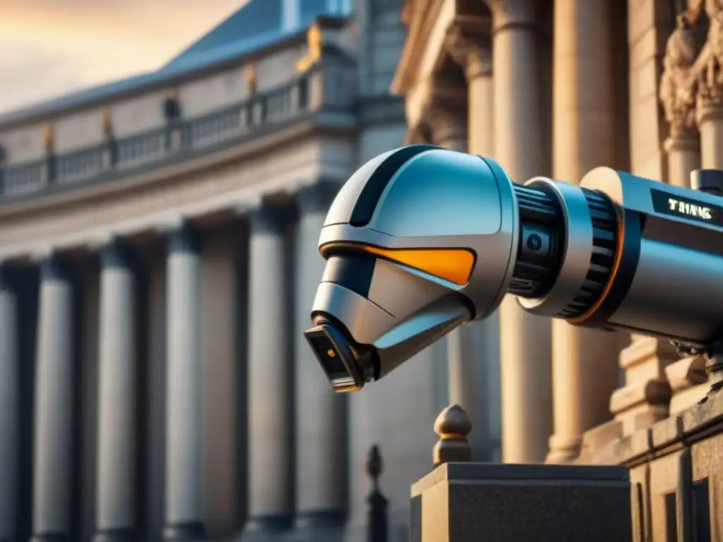Restauración arquitectónica: brazo robótico en acción Robot restaurando antigua fachada con tecnología conservación arquitectónica innovaciones aplicadas