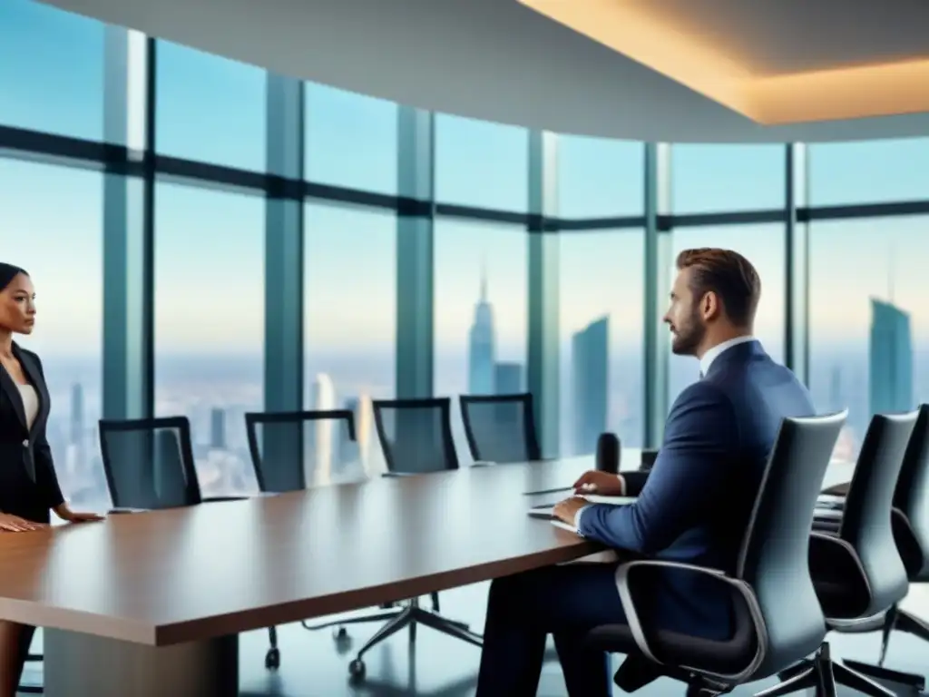 Oficina ejecutiva de lujo con vista a la ciudad: negociación profesional Una sala de juntas moderna y lujosa con vista a la ciudad