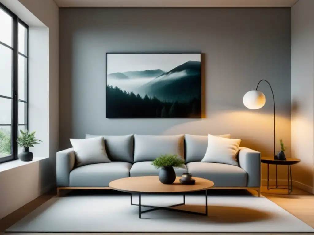 Sofisticado salón minimalista en blanco y gris Sala de estar minimalista con esquema de blancos y grises