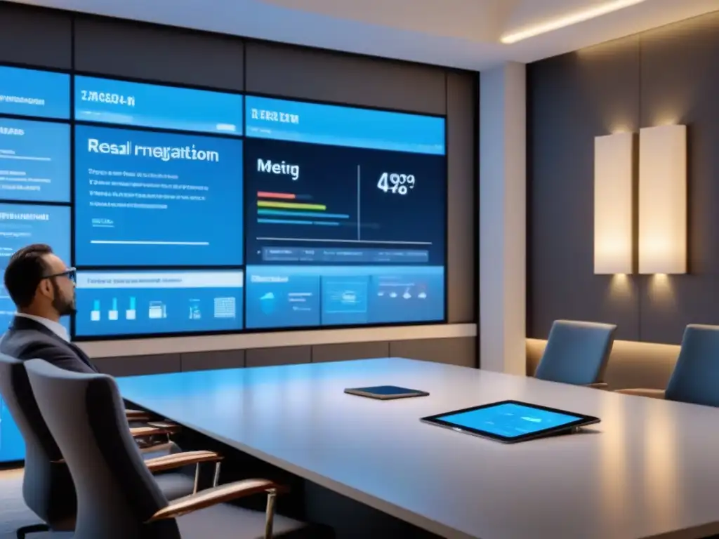 Sala de reuniones virtuales para negociaciones inmobiliarias Una sala de reuniones virtuales futurista para negociaciones inmobiliarias