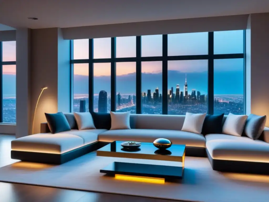 Salón de lujo con realidad virtual y vistas nocturnas Salón de lujo moderno con realidad virtual en branding inmobiliario