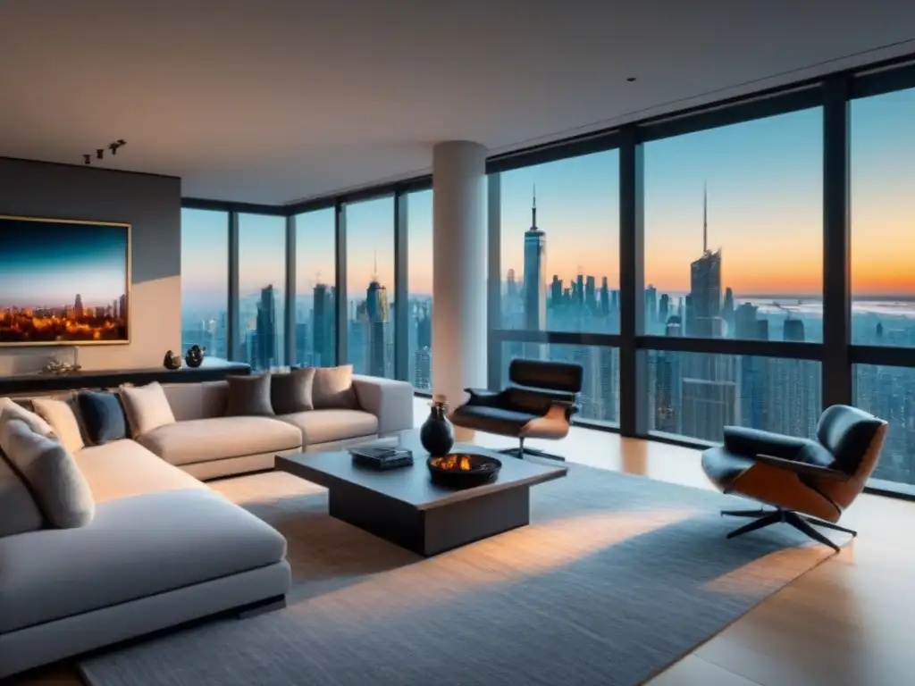 Salón de lujo con vista panorámica de la ciudad Salón moderno de lujo con vista panorámica de la ciudad