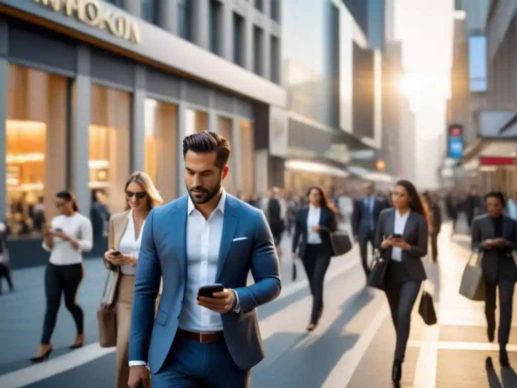 Escena urbana moderna al atardecer: luces, negocios y dinamismo Renovación seguros propiedades comerciales: Ajetreada calle de la ciudad al atardecer, reflejando crecimiento y productividad