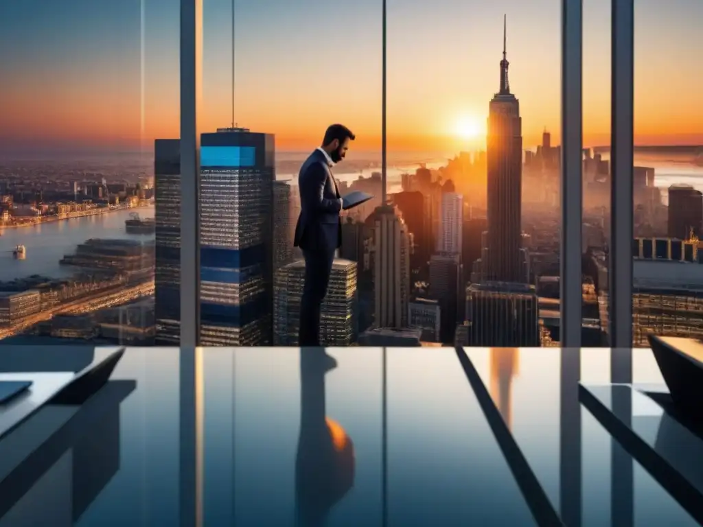 Vibrante ciudad comercial al atardecer: estrategias y arquitectura moderna Renovación seguros propiedades comerciales en una ciudad moderna y vibrante al atardecer