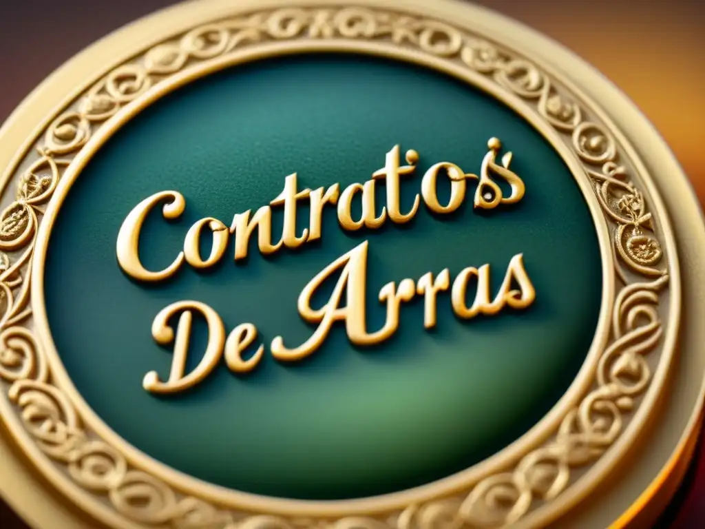 Sello de Oro 'Contratos de Arras': Seguridad y Autenticidad Un sello dorado detallado con el texto 'Contratos de Arras' en caligrafía elegante, simbolizando seguridad en transacciones inmobiliarias