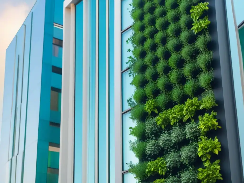 Jardín vertical urbano: naturaleza en armonía con la arquitectura Una sinfonía de plantas verdes en jardinería vertical para edificios, fusionando naturaleza y arquitectura
