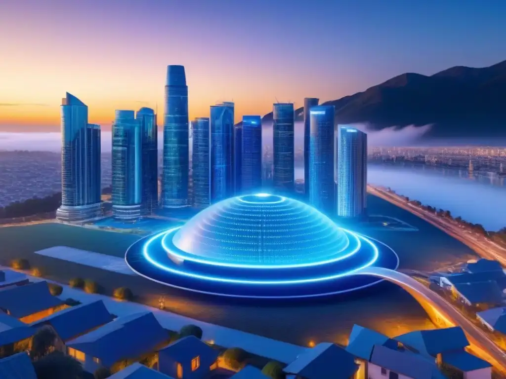 AI de Futuro en Mercado Inmobiliario Un sistema de inteligencia artificial futurista escanea el mercado inmobiliario para prevenir lavado de dinero