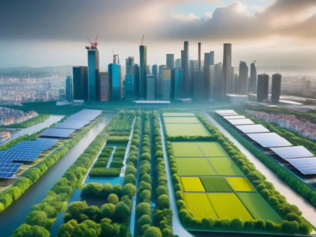 Skyline sostenible: arquitectura eco en ciudad verde Skyline de ciudad sostenible con prácticas ecológicas en planificación urbana