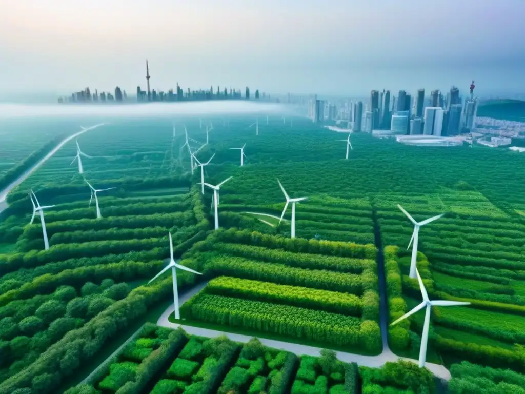 Horizonte sostenible: ciudad moderna verde y eficiente Inversión sostenible en REITs: Ciudad moderna y verde con edificios sustentables y energía limpia