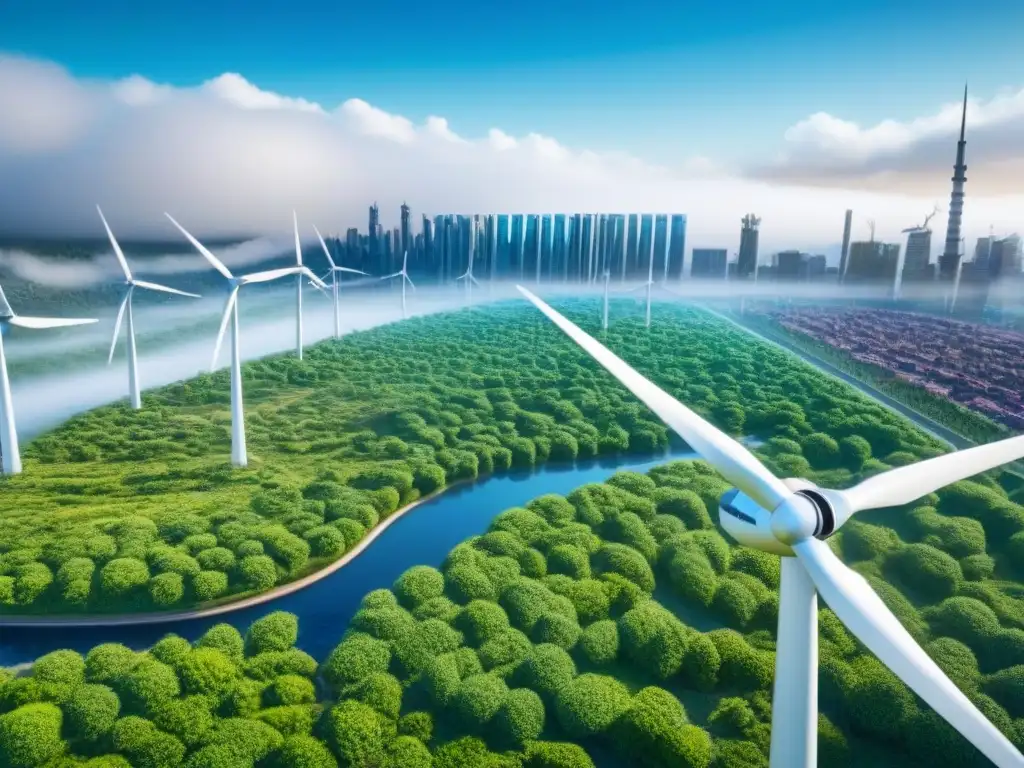 Futuro sostenible: ciudad verde y tecnológica Urbanización sostenible futurista con tecnología verde