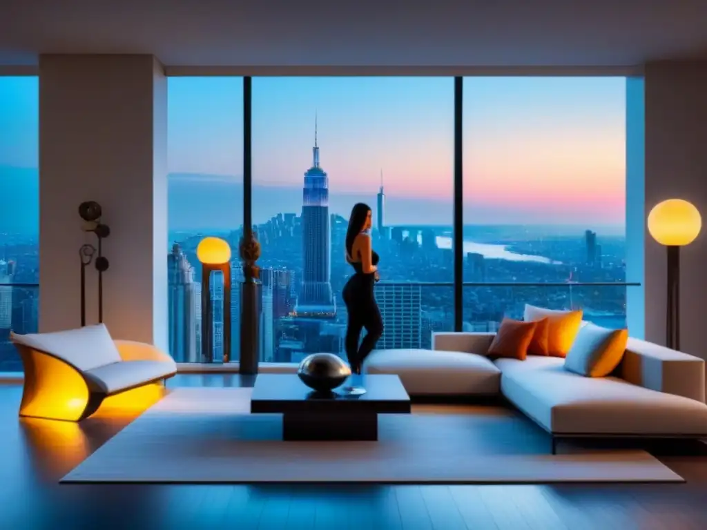 Penthouse de lujo con vistas panorámicas al atardecer Subastas inmobiliarias lucrativas estrategias: lujoso ático moderno con vistas a la ciudad al atardecer, ventanales y terraza con piscina privada