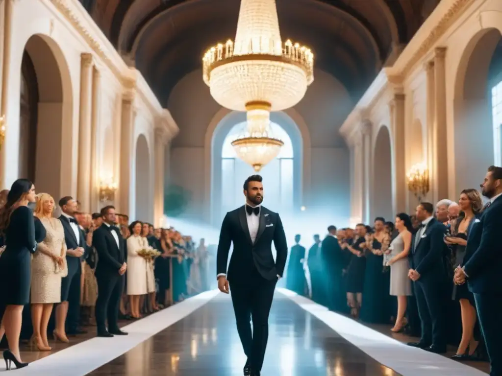 Subastas de propiedades de lujo en elegante casa de subastas con mármol, candelabros y pujadores atentos