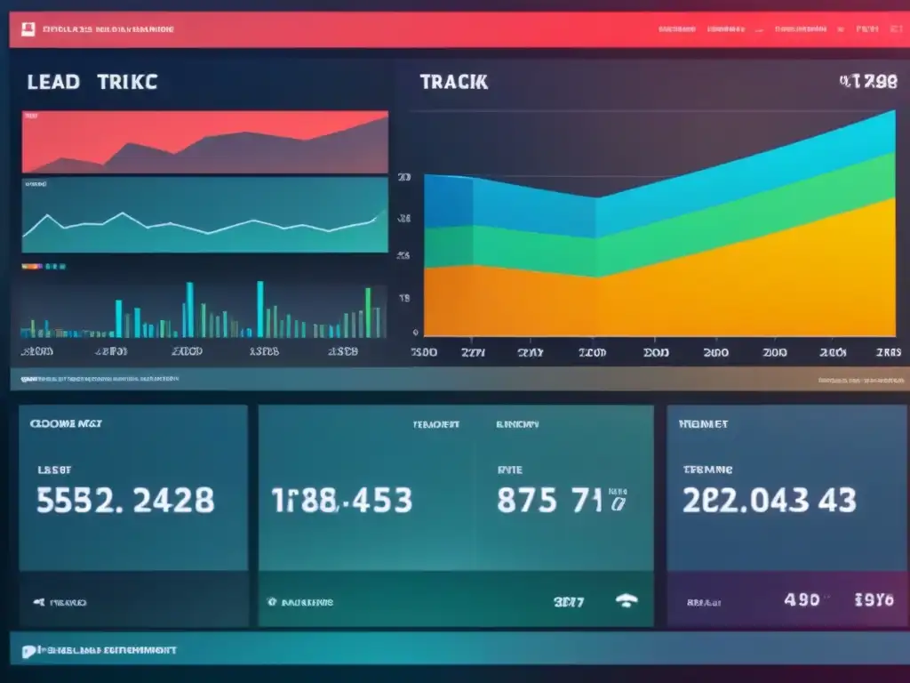 Dashboard digital: seguimiento de leads en tiempo real para inmobiliaria Tablero digital moderno con análisis en tiempo real de seguimiento de leads para empresa inmobiliaria