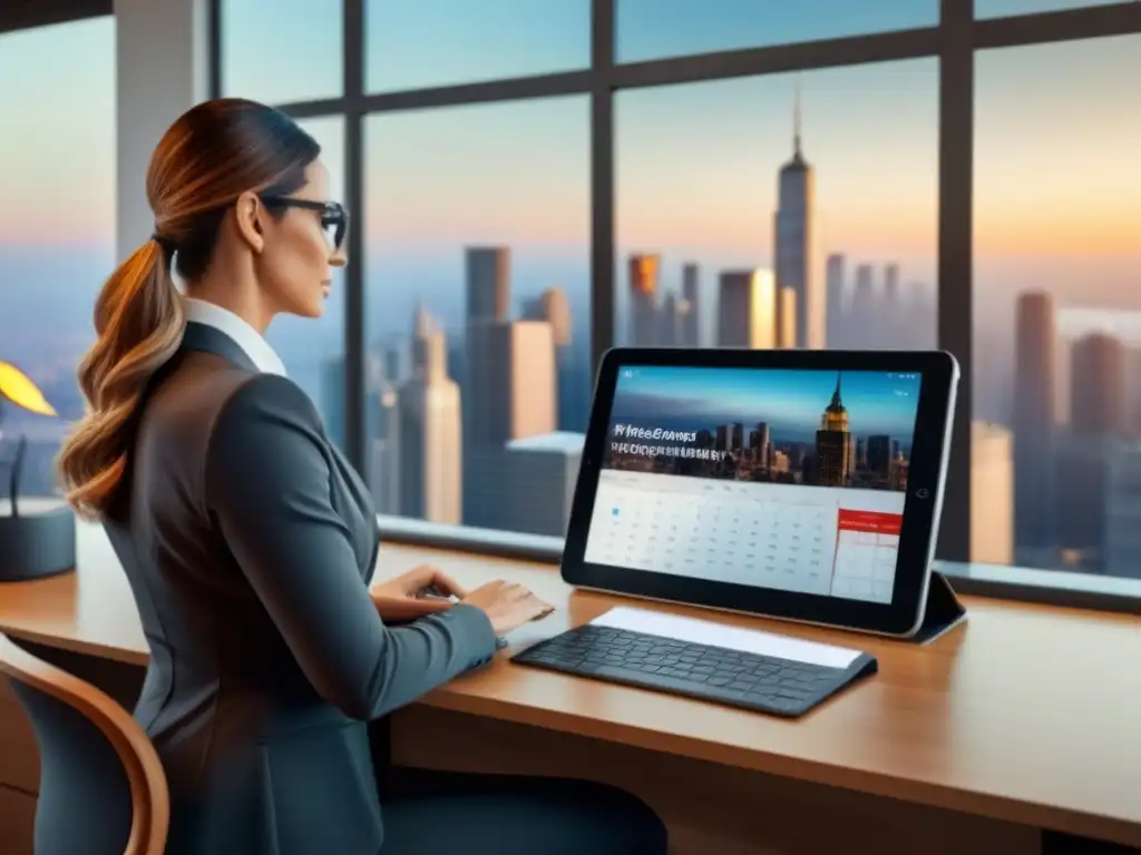 Tablet inmobiliario: eficiencia profesional y productividad Tableta digital con apps para agentes inmobiliarios en oficina elegante