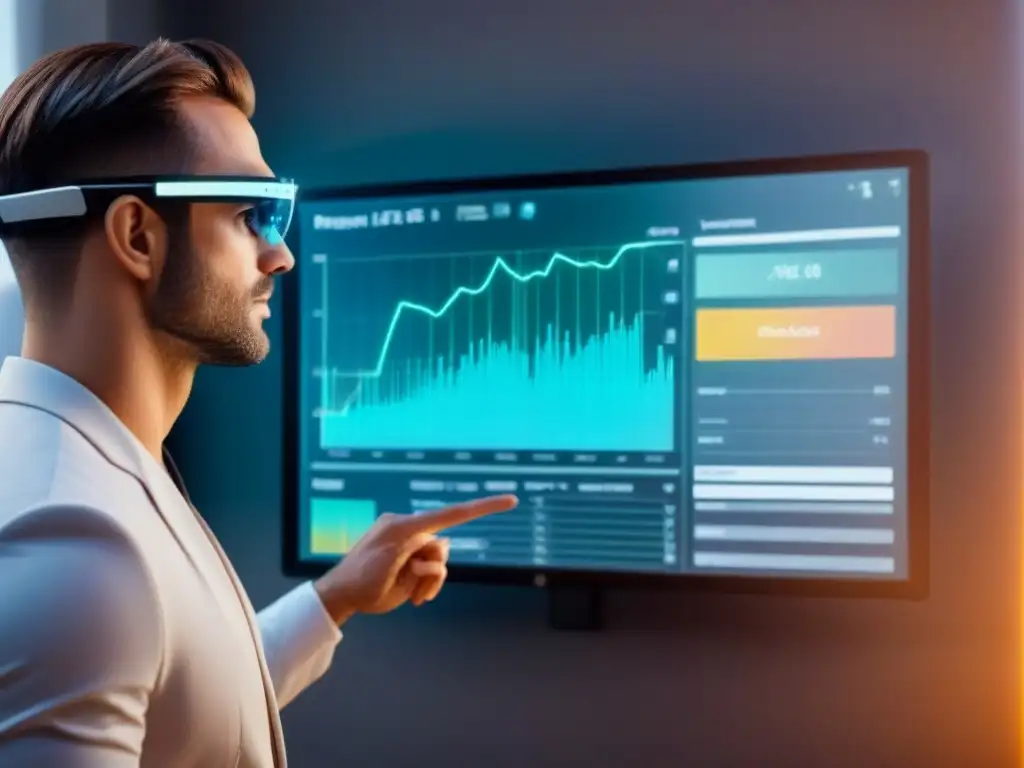 Interfaz holográfica: análisis diversificado de inversiones inmobiliarias Tecnología avanzada para análisis y rebalanceo de portafolio inmobiliario en holograma 3D